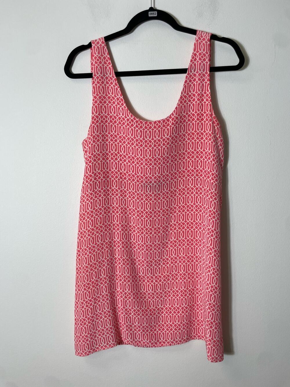 Lauren Gold Pink/White Greek Print Sleeveless Mini Sheath Dess Sz M